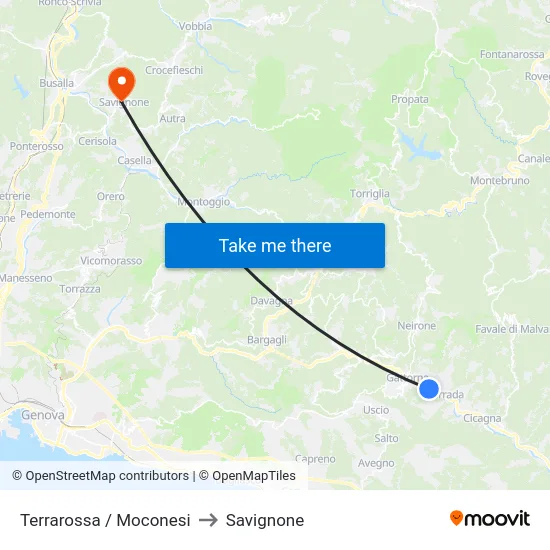 Terrarossa / Moconesi to Savignone map