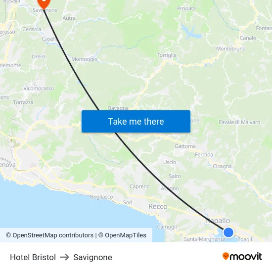 Hotel Bristol to Savignone map