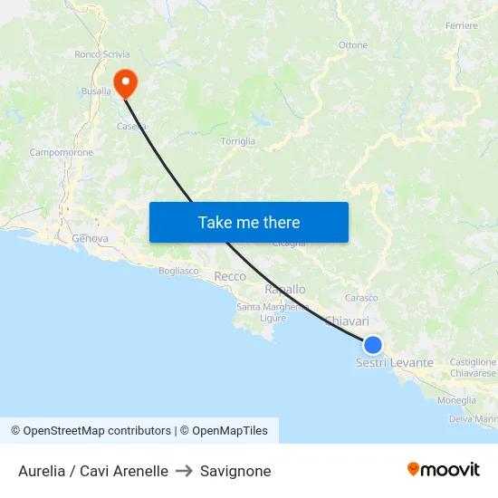 Aurelia / Cavi Arenelle to Savignone map