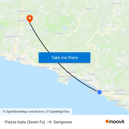 Piazza Italia (Sestri Fs) to Savignone map