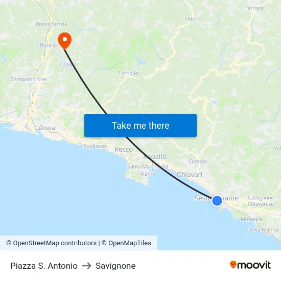 Piazza S.  Antonio to Savignone map