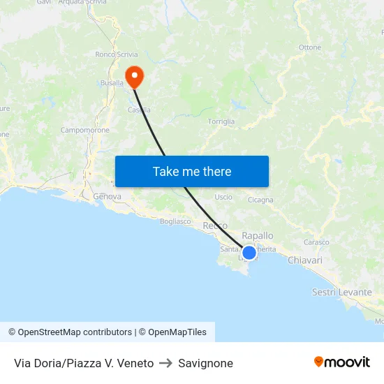Via Doria/Piazza V. Veneto to Savignone map