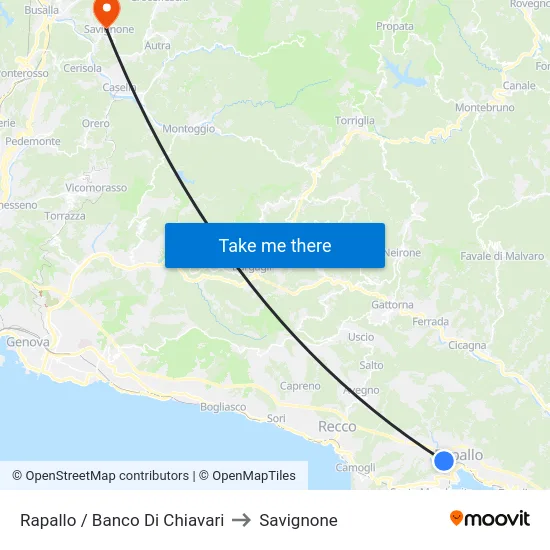 Rapallo / Banco Di Chiavari to Savignone map