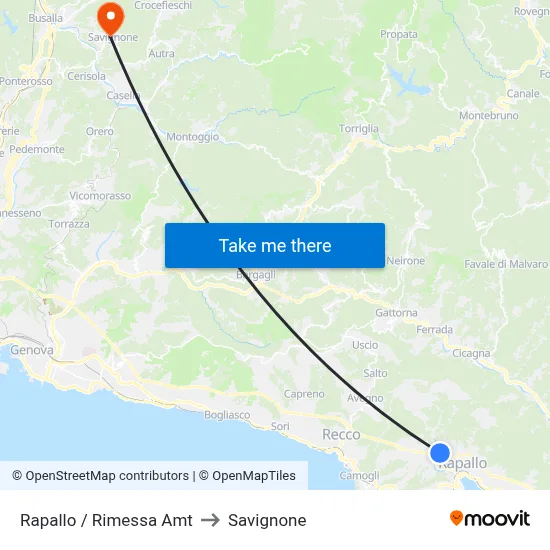 Rapallo / Rimessa Amt to Savignone map