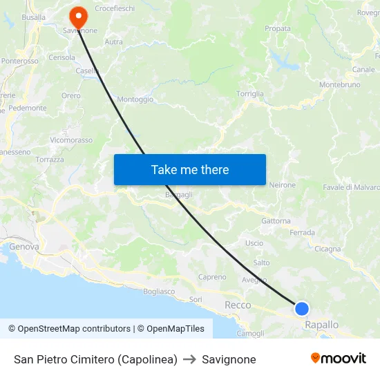 San Pietro Cemetery (Terminal) to Savignone map