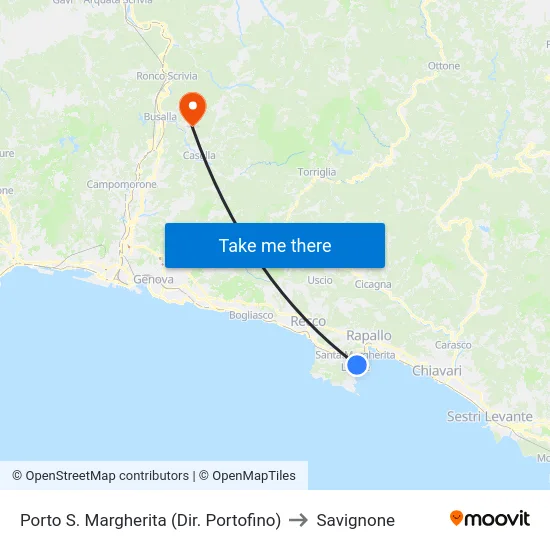 Porto S. Margherita (Dir. Portofino) to Savignone map