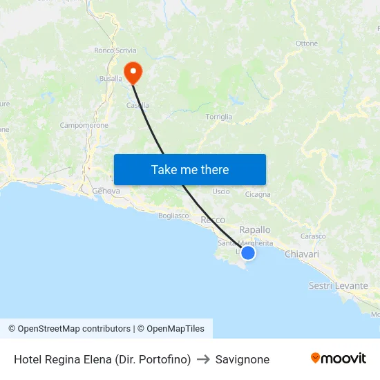 Hotel Regina Elena (Dir. Portofino) to Savignone map