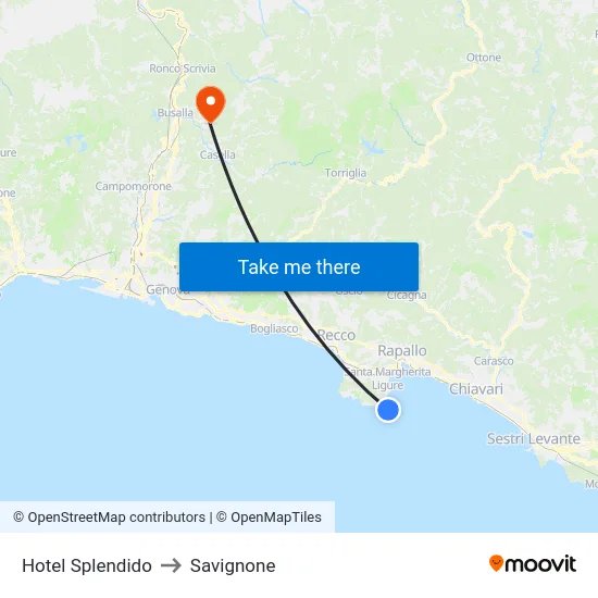 Hotel Splendido to Savignone map