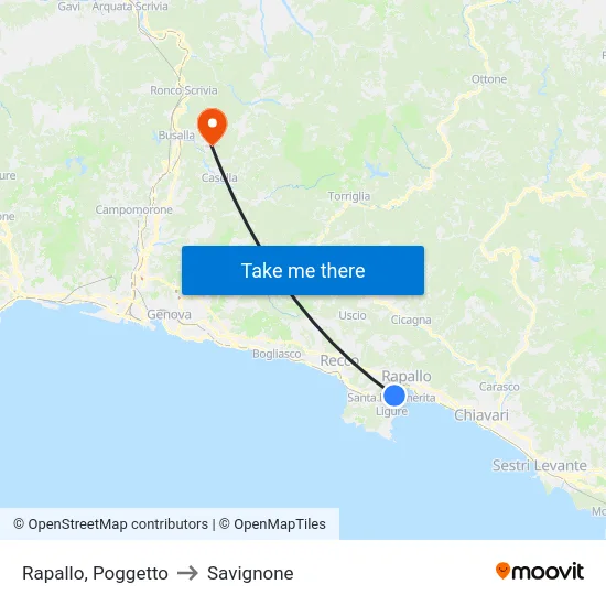 Rapallo, Poggetto to Savignone map