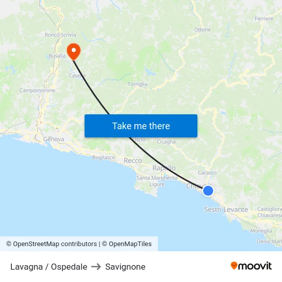 Lavagna / Ospedale to Savignone map