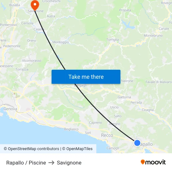 Rapallo / Piscine to Savignone map