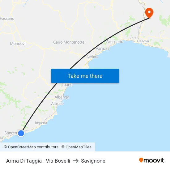 Arma Di Taggia - Via Boselli to Savignone map