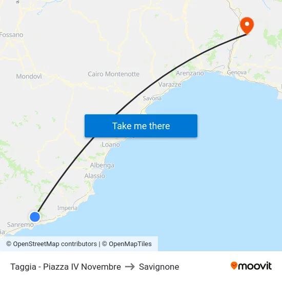 Taggia - Piazza IV Novembre to Savignone map