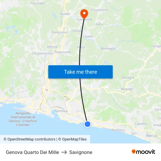 Genova Quarto Dei Mille to Savignone map