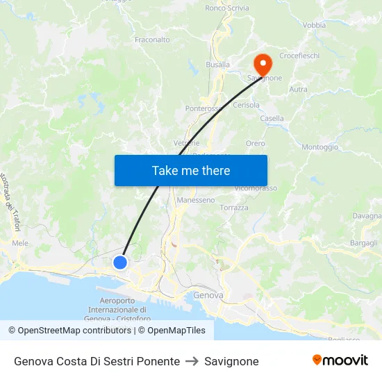 Genova Costa Di Sestri Ponente to Savignone map