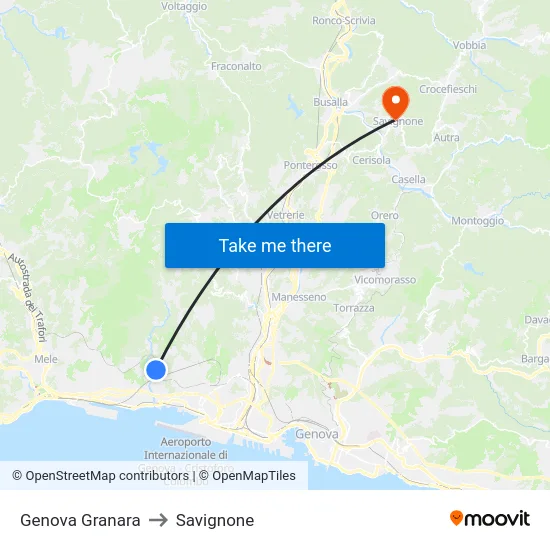 Genova Granara to Savignone map