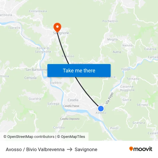 Avosso / Bivio Valbrevenna to Savignone map