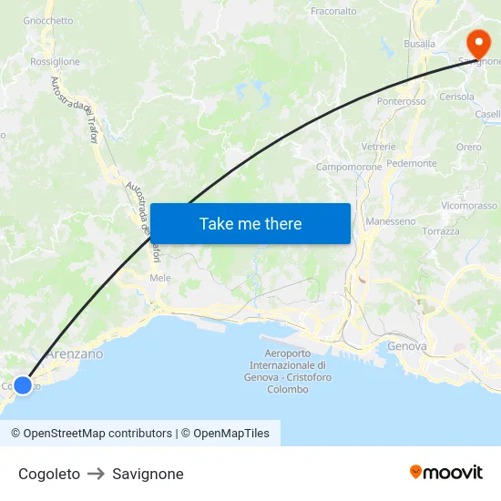 Cogoleto to Savignone map