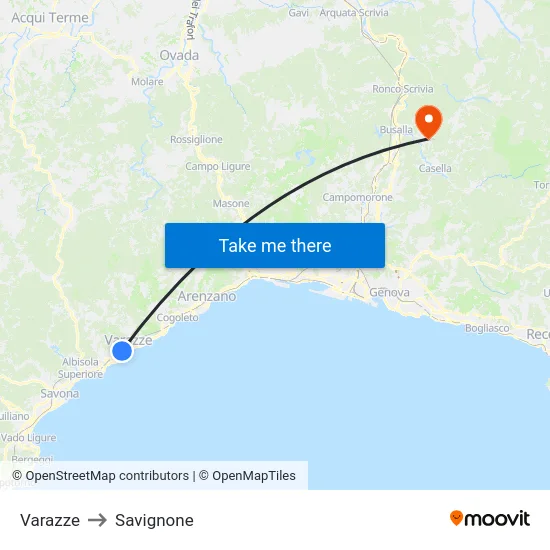 Varazze to Savignone map