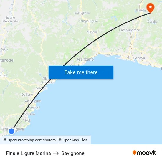 Finale Ligure Marina to Savignone map