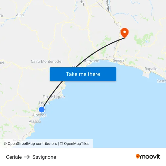 Ceriale to Savignone map
