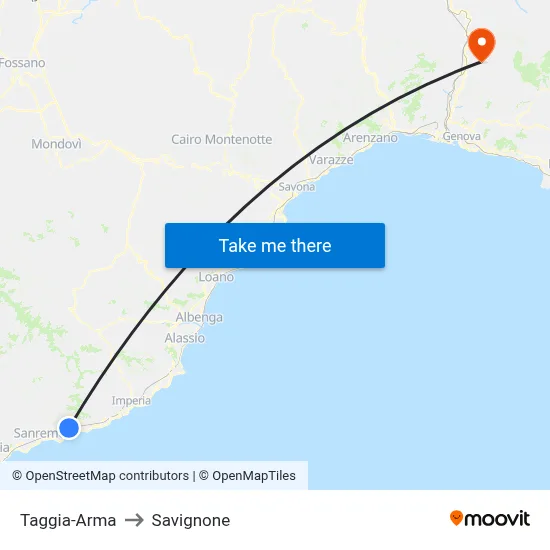 Taggia-Arma to Savignone map