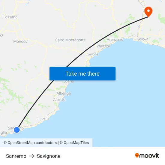 Sanremo to Savignone map