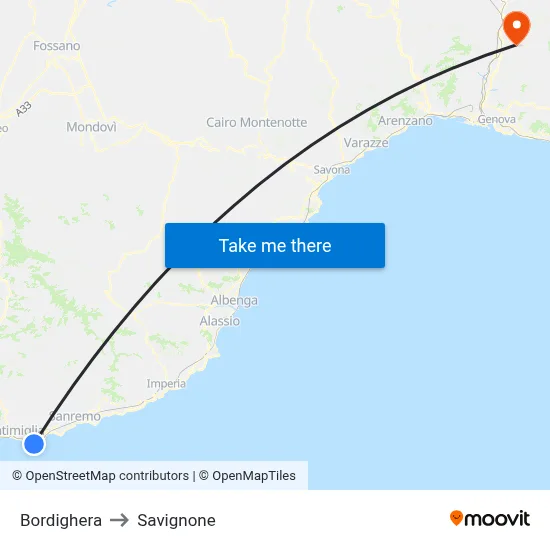 Bordighera to Savignone map