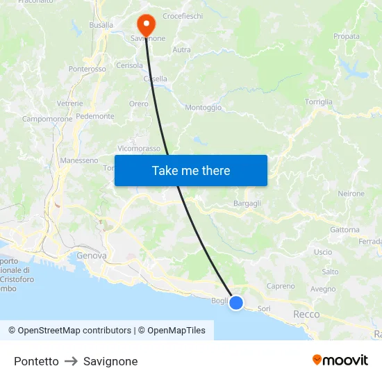 Pontetto to Savignone map