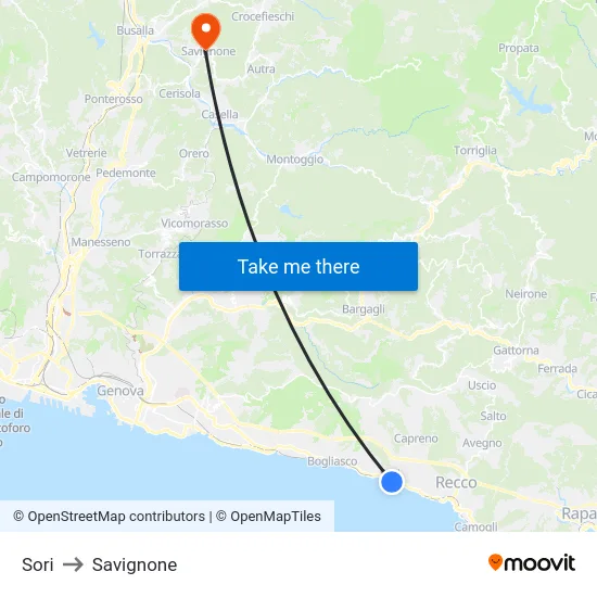 Sori to Savignone map
