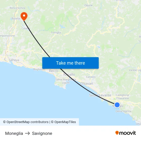 Moneglia to Savignone map