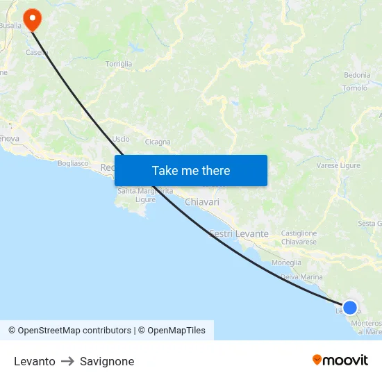 Levanto to Savignone map