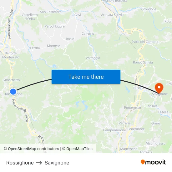 Rossiglione to Savignone map