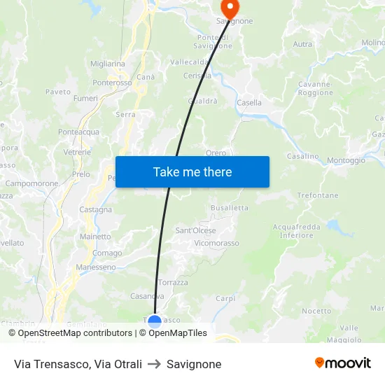 Via Trensasco, Via Otrali to Savignone map