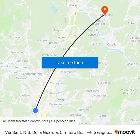 Via Sant. N.S. Della Guardia, Cimitero Biacca to Savignone map