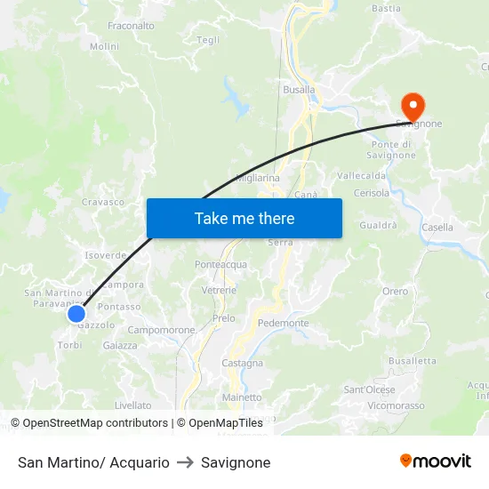 San Martino/ Acquario to Savignone map