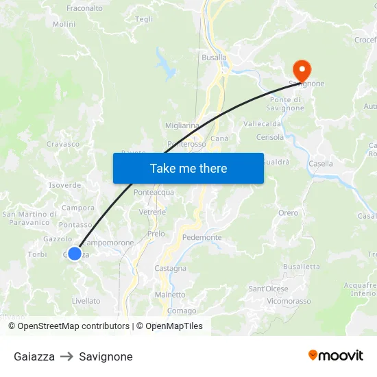 Gaiazza to Savignone map