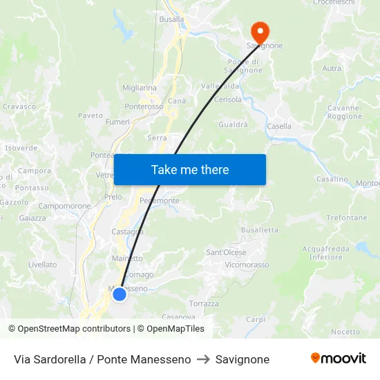 Via Sardorella / Ponte Manesseno to Savignone map