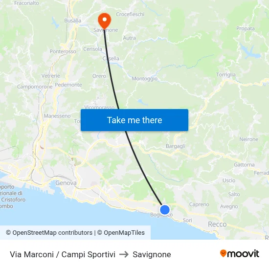 Via Marconi / Campi Sportivi to Savignone map