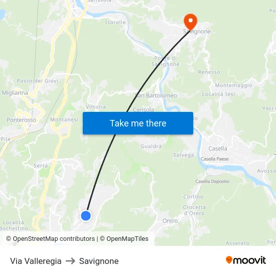 Via Valleregia to Savignone map