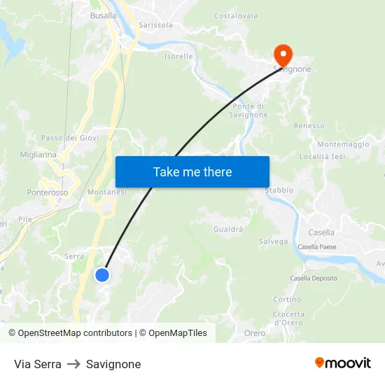 Via Serra to Savignone map