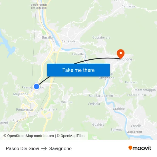 Passo Dei Giovi to Savignone map