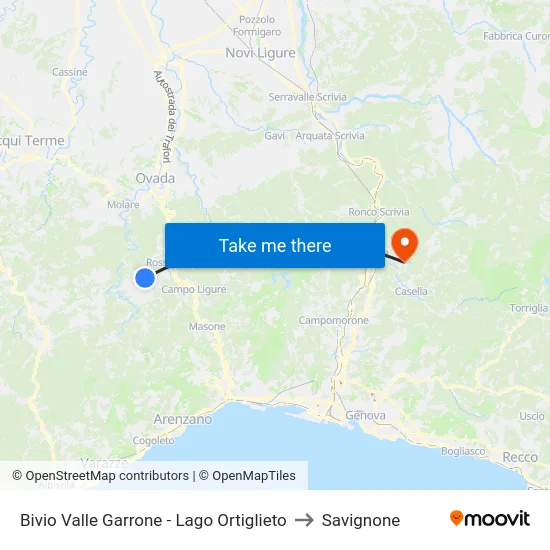 Bivio Valle Garrone - Lago Ortiglieto to Savignone map