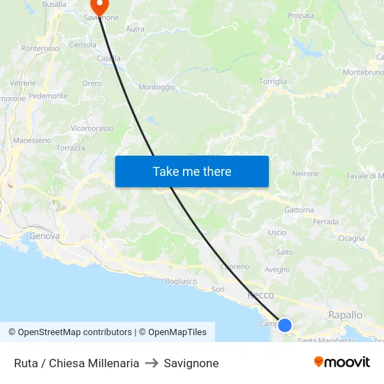 Ruta / Chiesa Millenaria to Savignone map