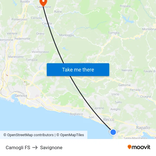 Camogli FS to Savignone map