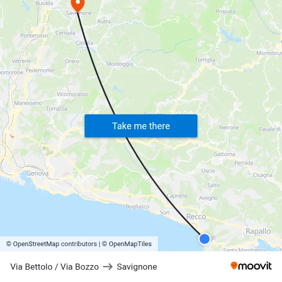 Via Bettolo / Via Bozzo to Savignone map