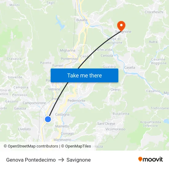 Genova Pontedecimo to Savignone map