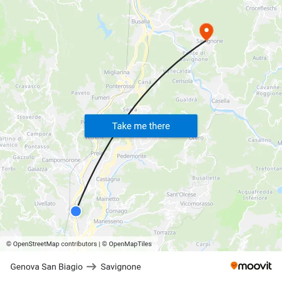 Genova San Biagio to Savignone map