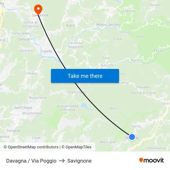 Davagna / Via Poggio to Savignone map