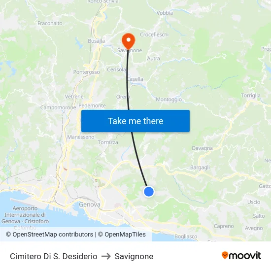 S. Desiderio Cemetery to Savignone map